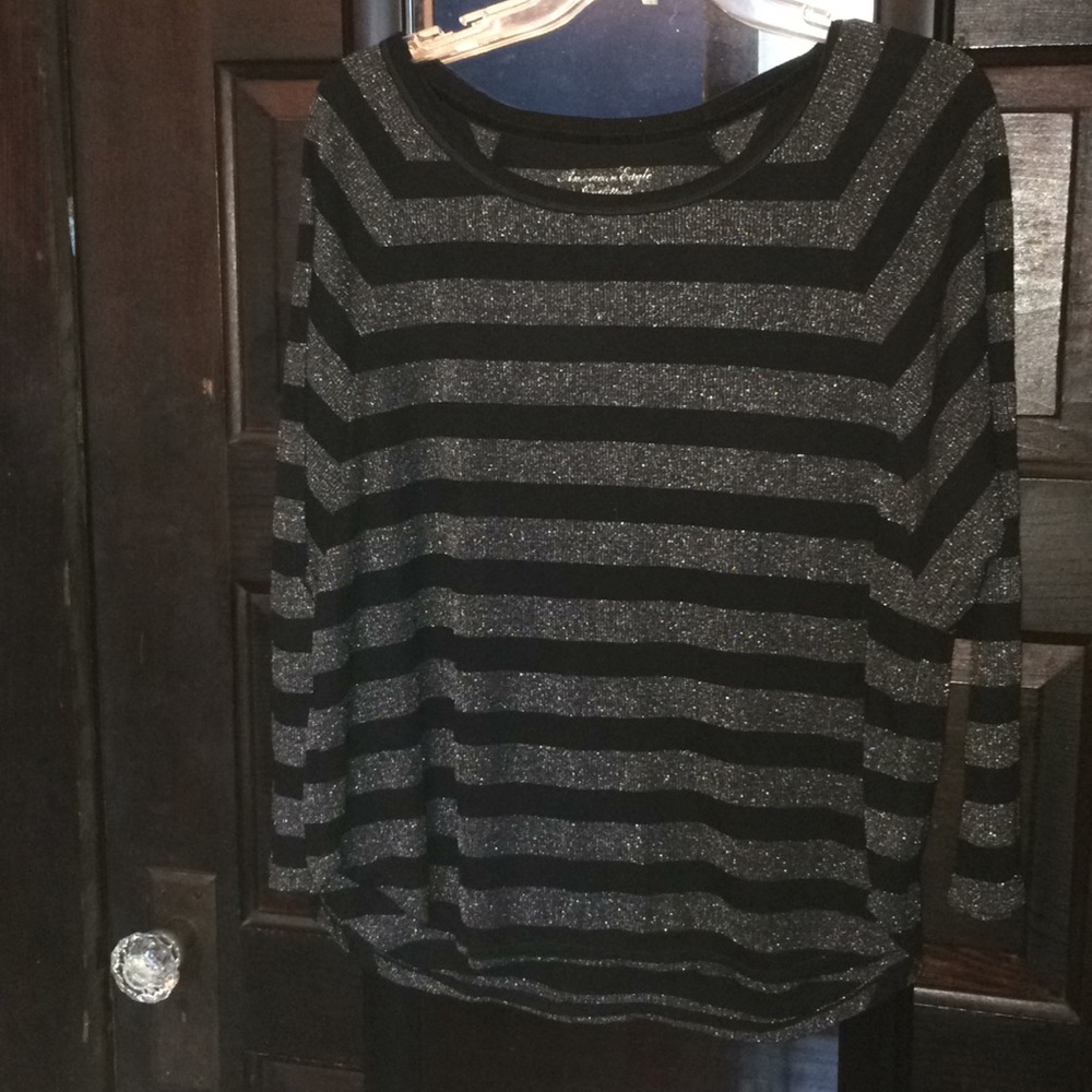 Black and Gray Sparkle Striped Sweater